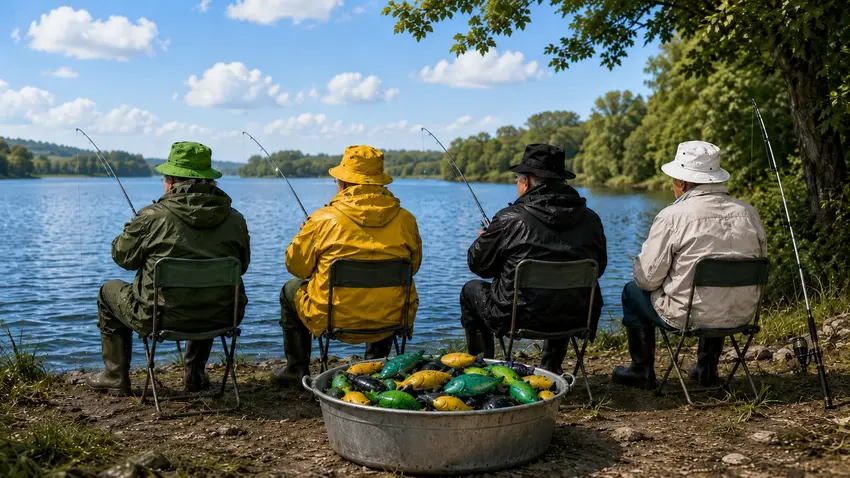 KI-generiertes Symbolbild: Stimmenfischer am Ufer eines Sees.