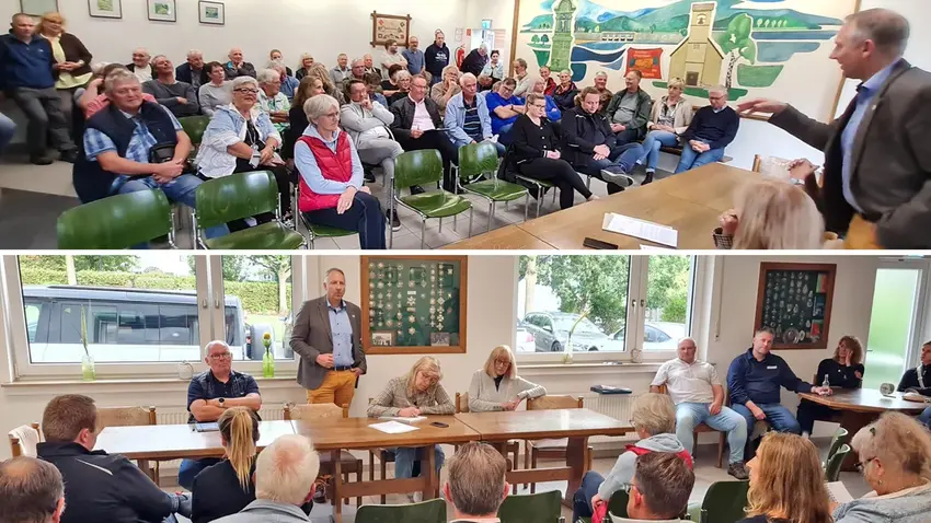 Bürgermeister Wolf Blesken (rechts im Bild) bei der Bürgerversammlung in der Jakobusstube im Gespräch mit Stockumern und Neuhäusern. · Foto: Thomas Brüggestraße